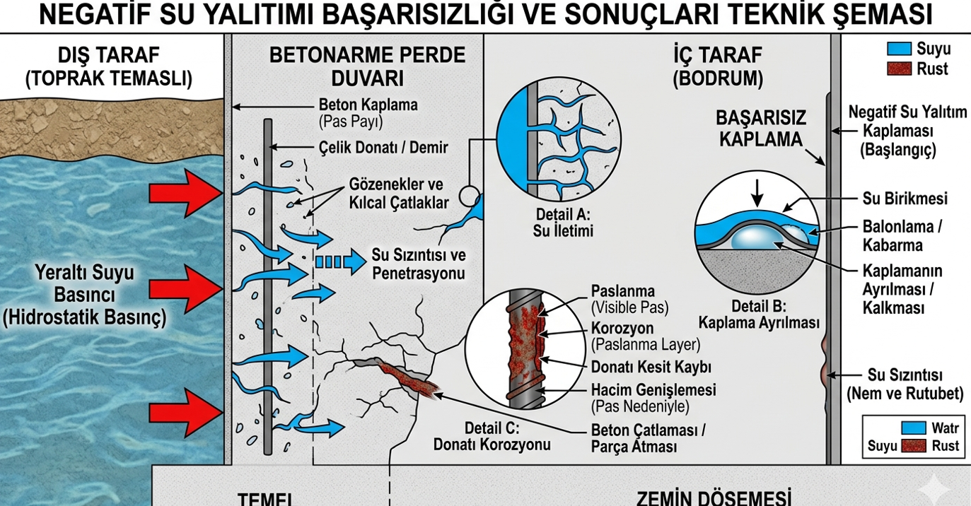 Drenaj borusu doğru döşeme — geotekstil keçe sarma, yıkanmış mıcır dolgusu ve temel kotu yerleşimi teknik detayı