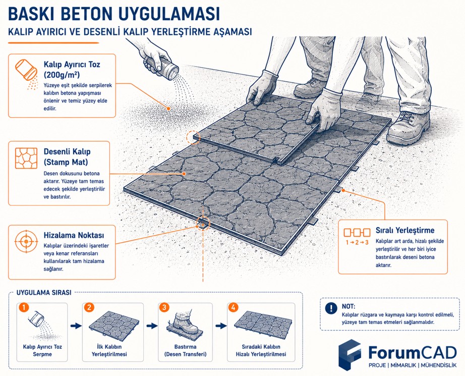 Kalıp ayırıcı serpme ve desenli kalıp baskı tekniği detayı