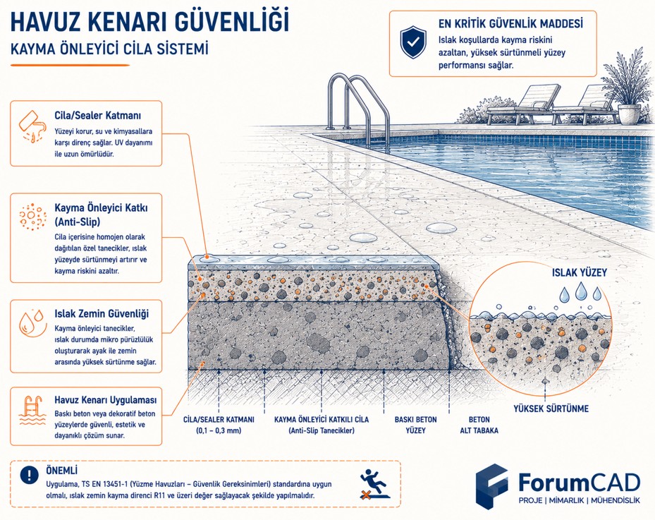 Cila uygulaması ve kayma önleyici katkı, ıslak zemin güvenlik şeması